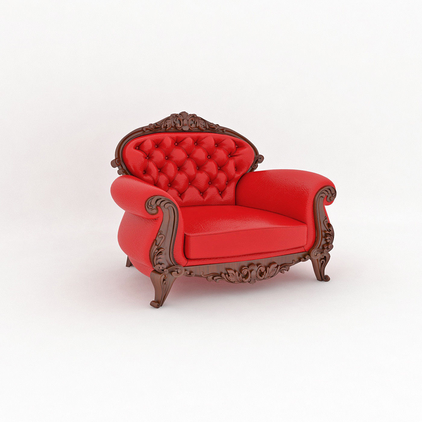 Large leather red chair 3D model_4