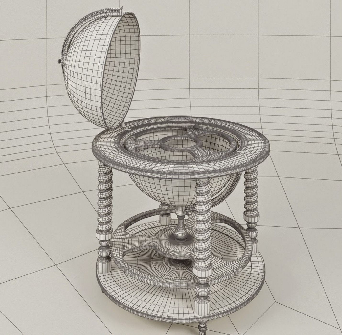 Vintage Globe Bar 3D model_7