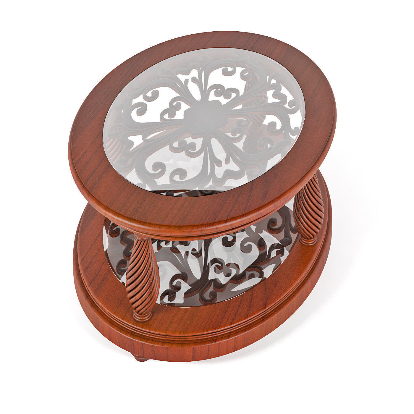 Classic oval coffee table glass top 3D model_3