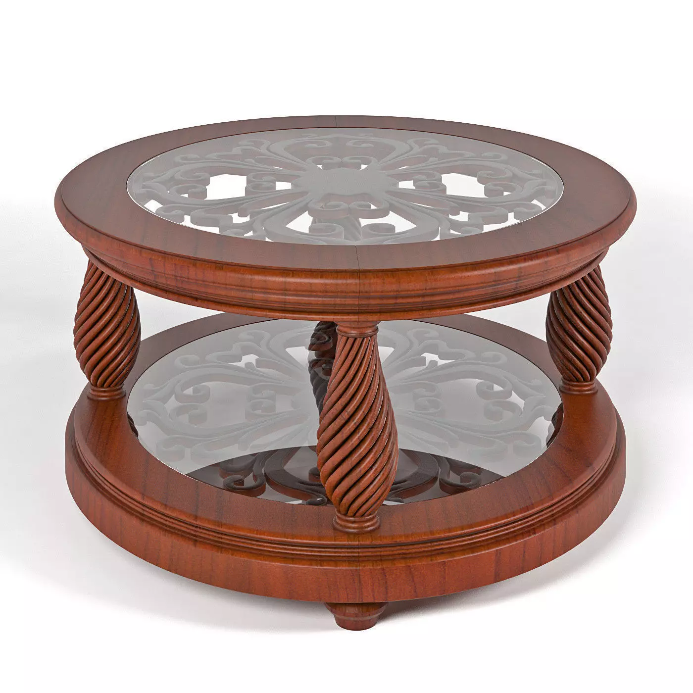 Classic oval coffee table glass top 3D model_0