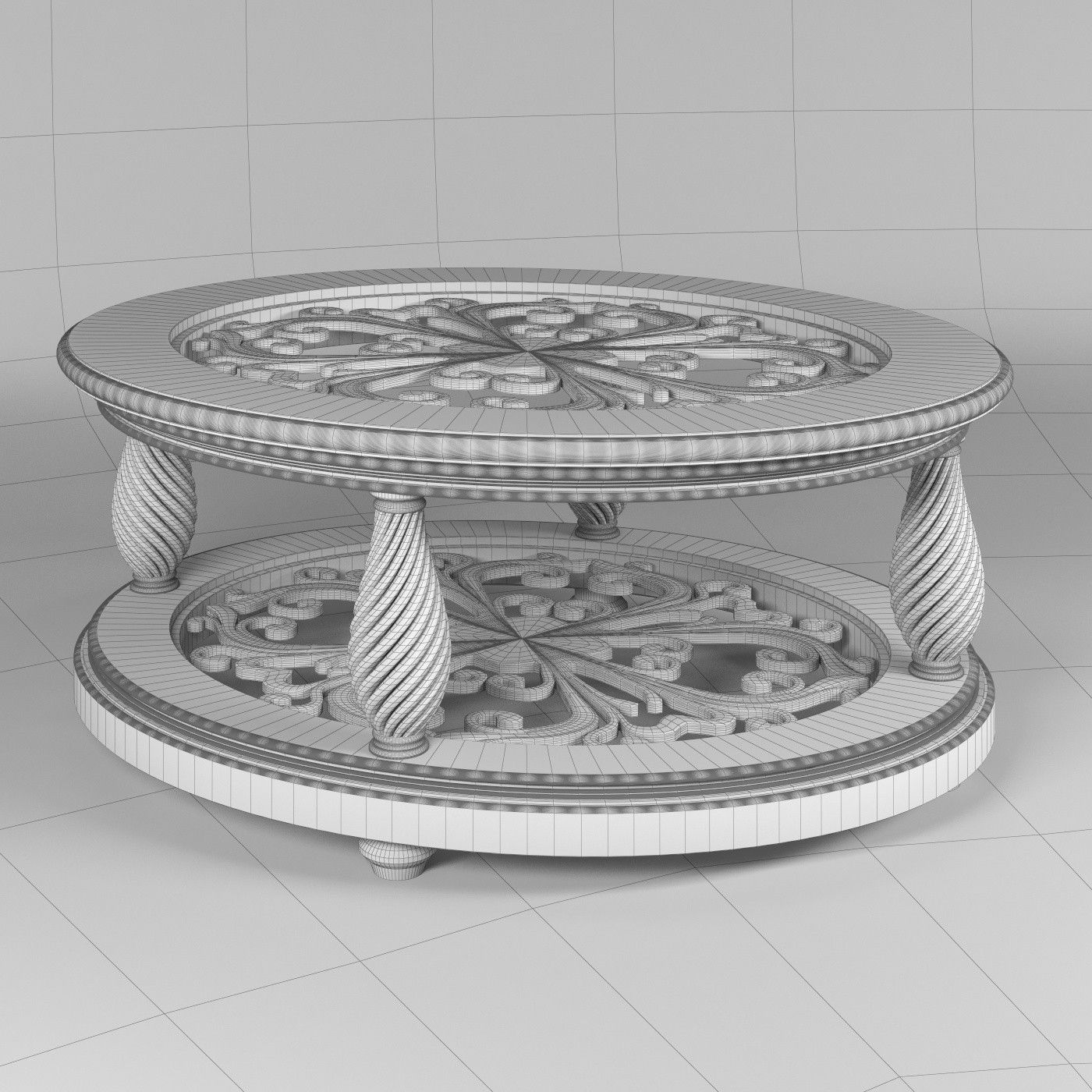Classic oval coffee table glass top 3D model_4