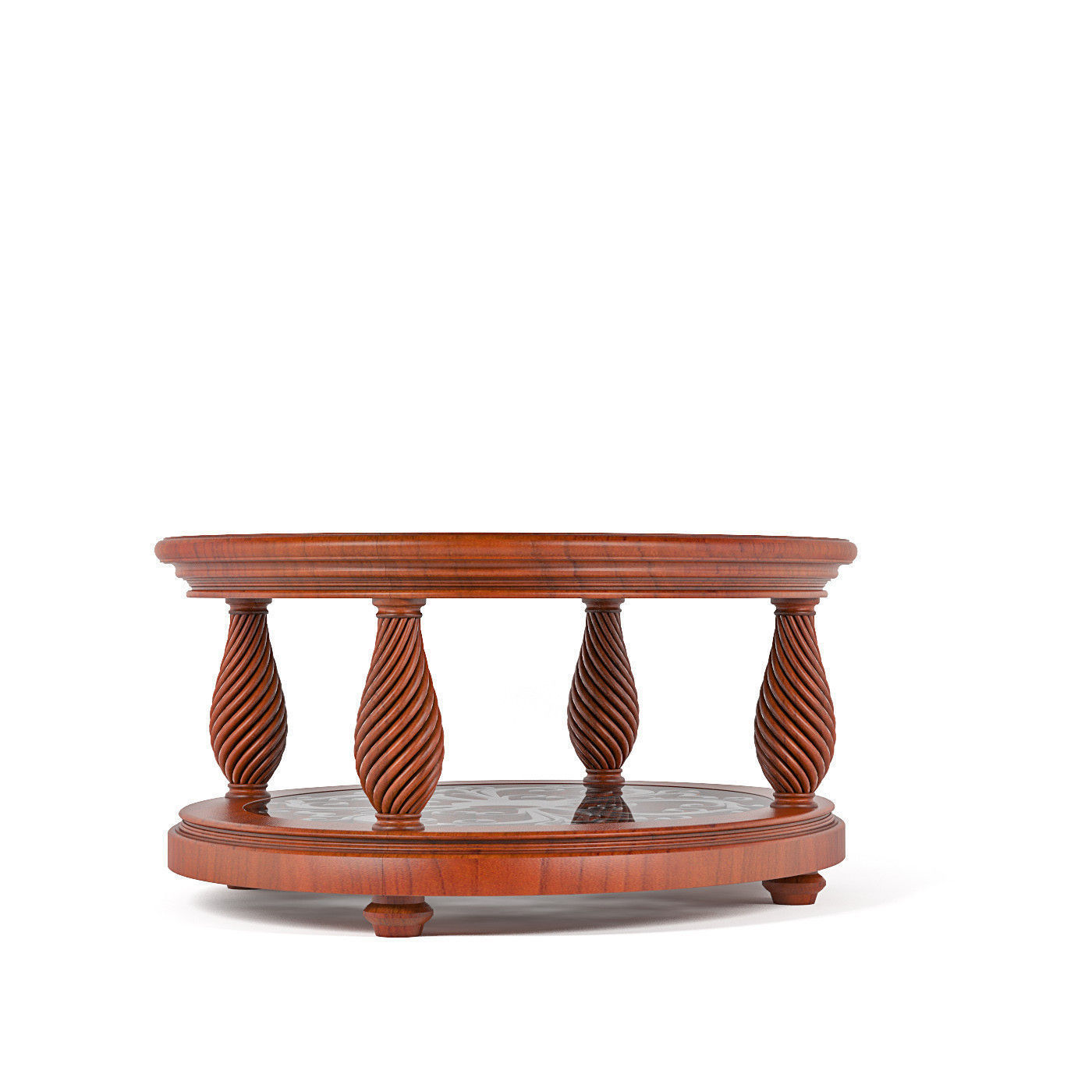 Classic oval coffee table glass top 3D model_2