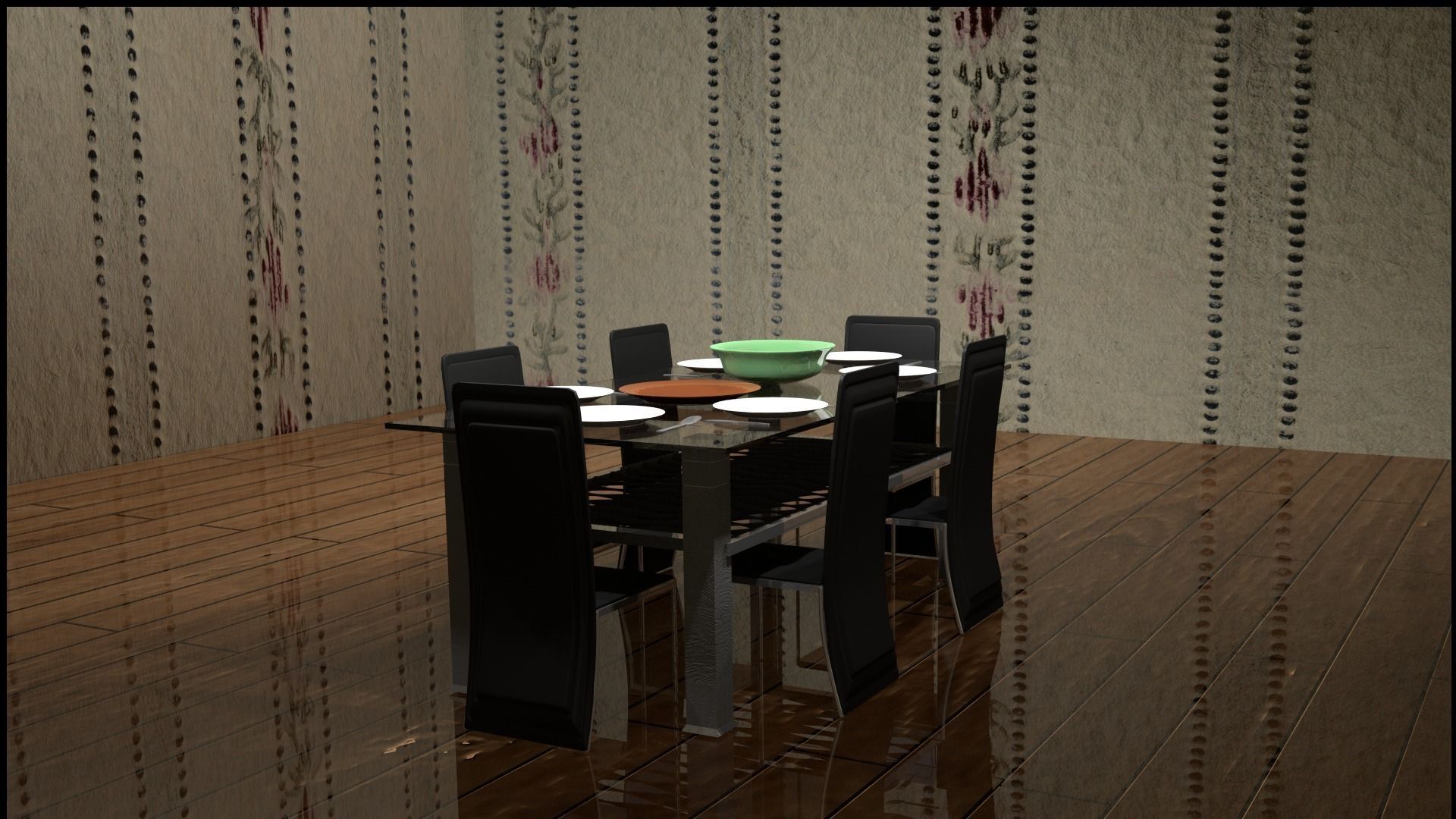 Chair table and room 3D model_1