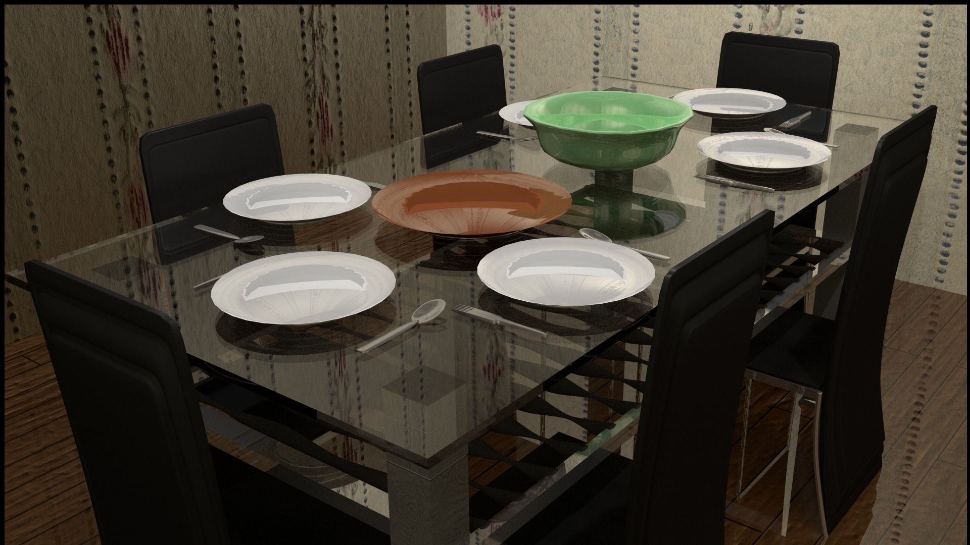 Chair table and room 3D model_0