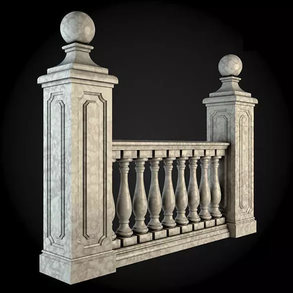 Baluster stone railing 3D model_0