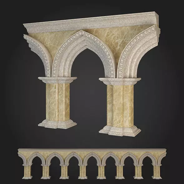 Arcade set of marble arches 3D model_0