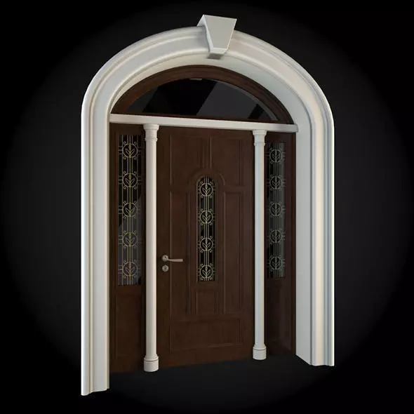 Door wooden with arched window 3D model_0