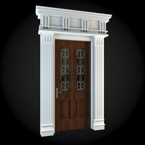 Door wooden with decorative columns 3D model_0