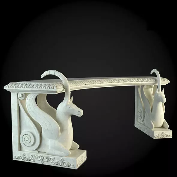 Bench marble with two statues 3D model_0