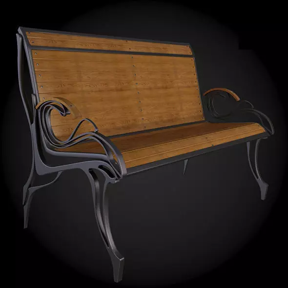 Bench wooden 3D model_0
