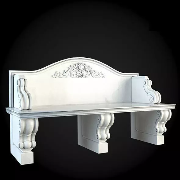 Bench with ornate carvings 3D model_0