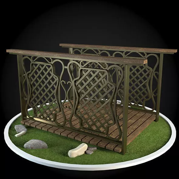 Bridge table with grass 3D model_0