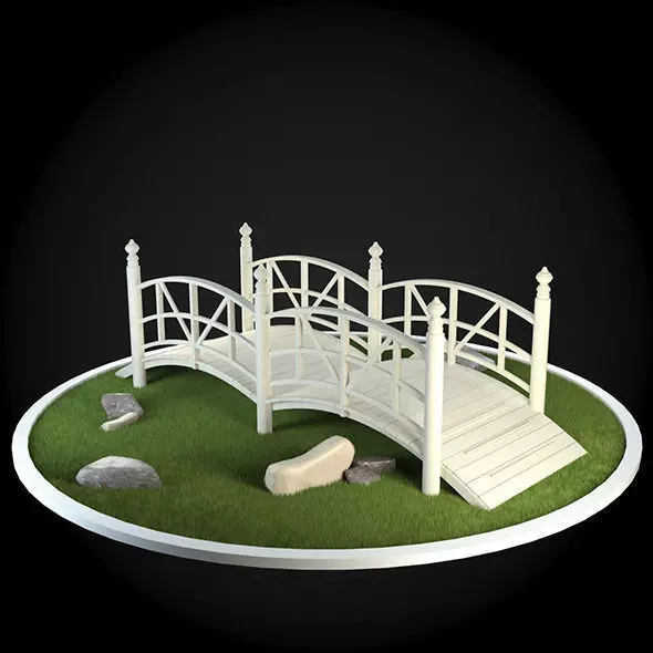 Bridge wooden on grassy area 3D model_0