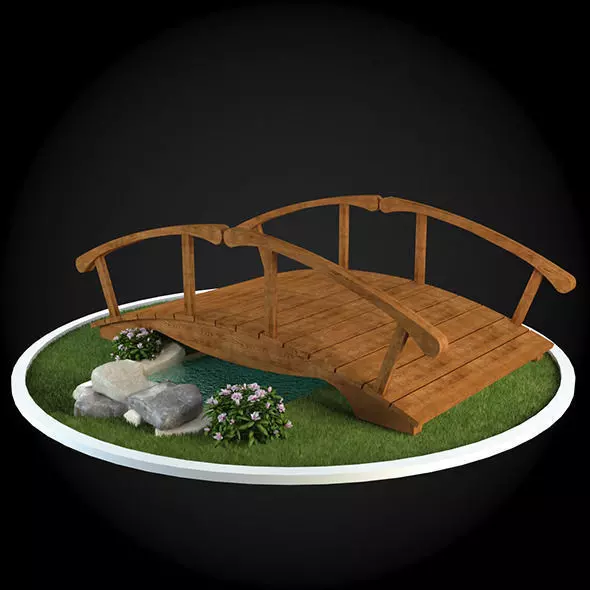 Bridge wooden in garden 3D model_0