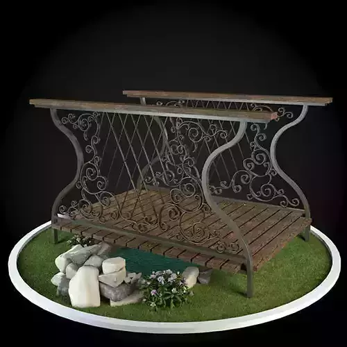 Bridge garden bench with wrought iron railings