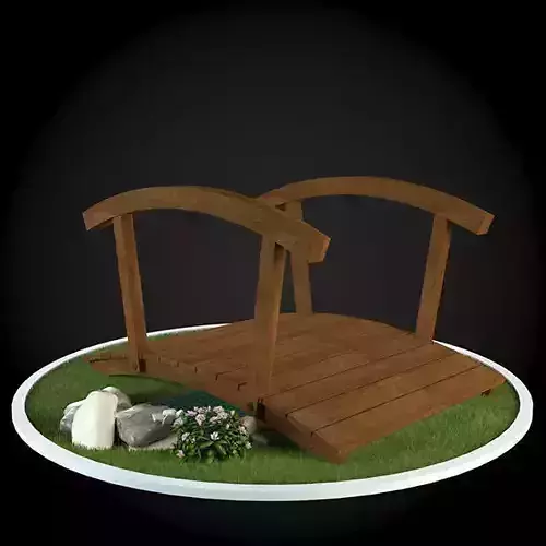 Bridge wooden on grass 3D model