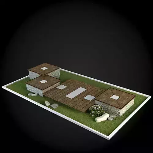 Bridge garden with wooden table and chairs 3D model