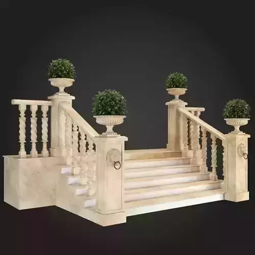 Staircase marble with potted plants