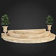 Staircase marble stage with two potted plants 3D model_1