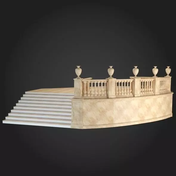 Staircase balcony with steps and railings 3D model_0