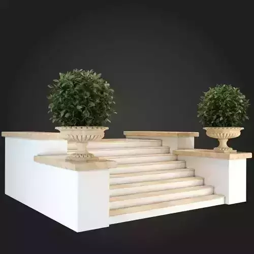 Staircase two potted plants on set of stairs