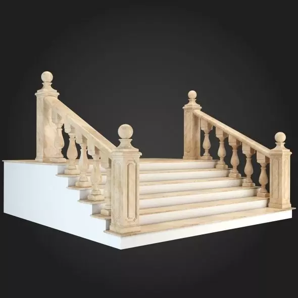 Staircase wooden with railings 3D model_0