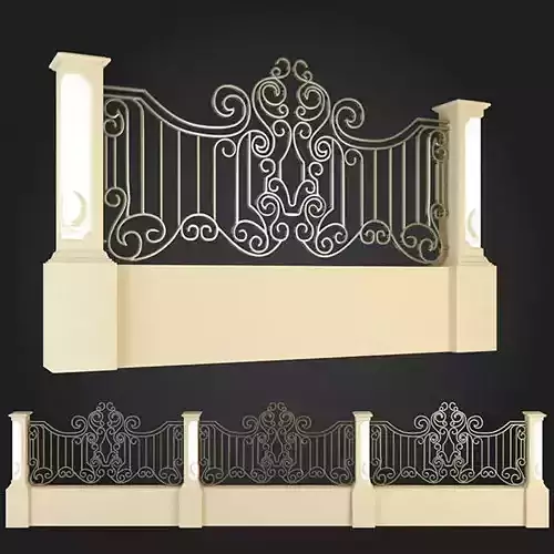 Fence ornate gate with wrought iron railings