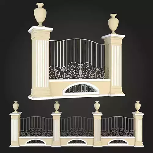Fence set of decorative gates and statues