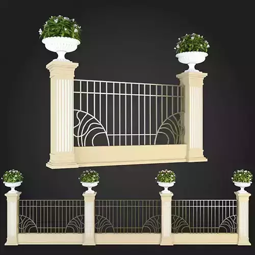 Fence wrought iron with flower pots
