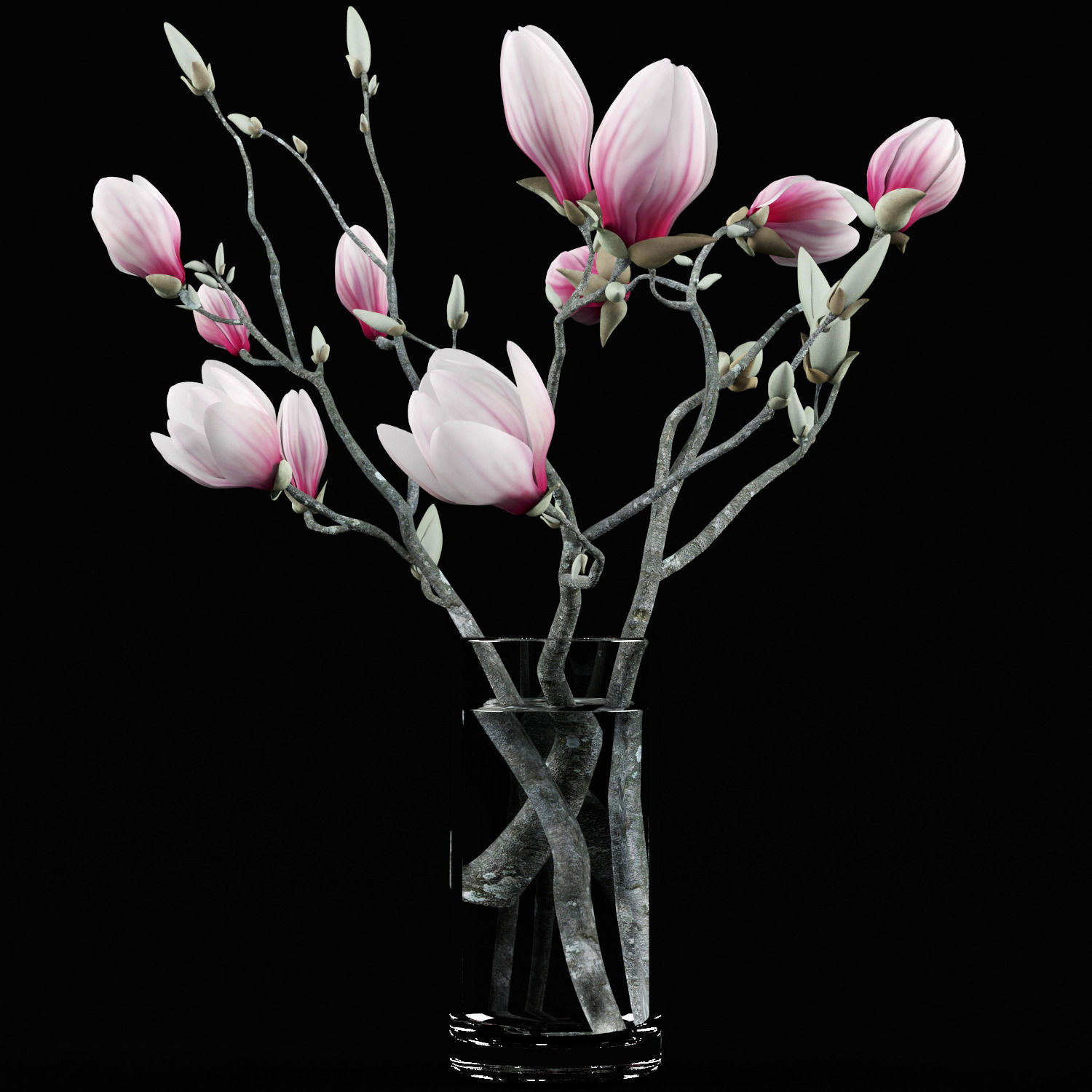 Magnolia flowers in vase 3D model_6