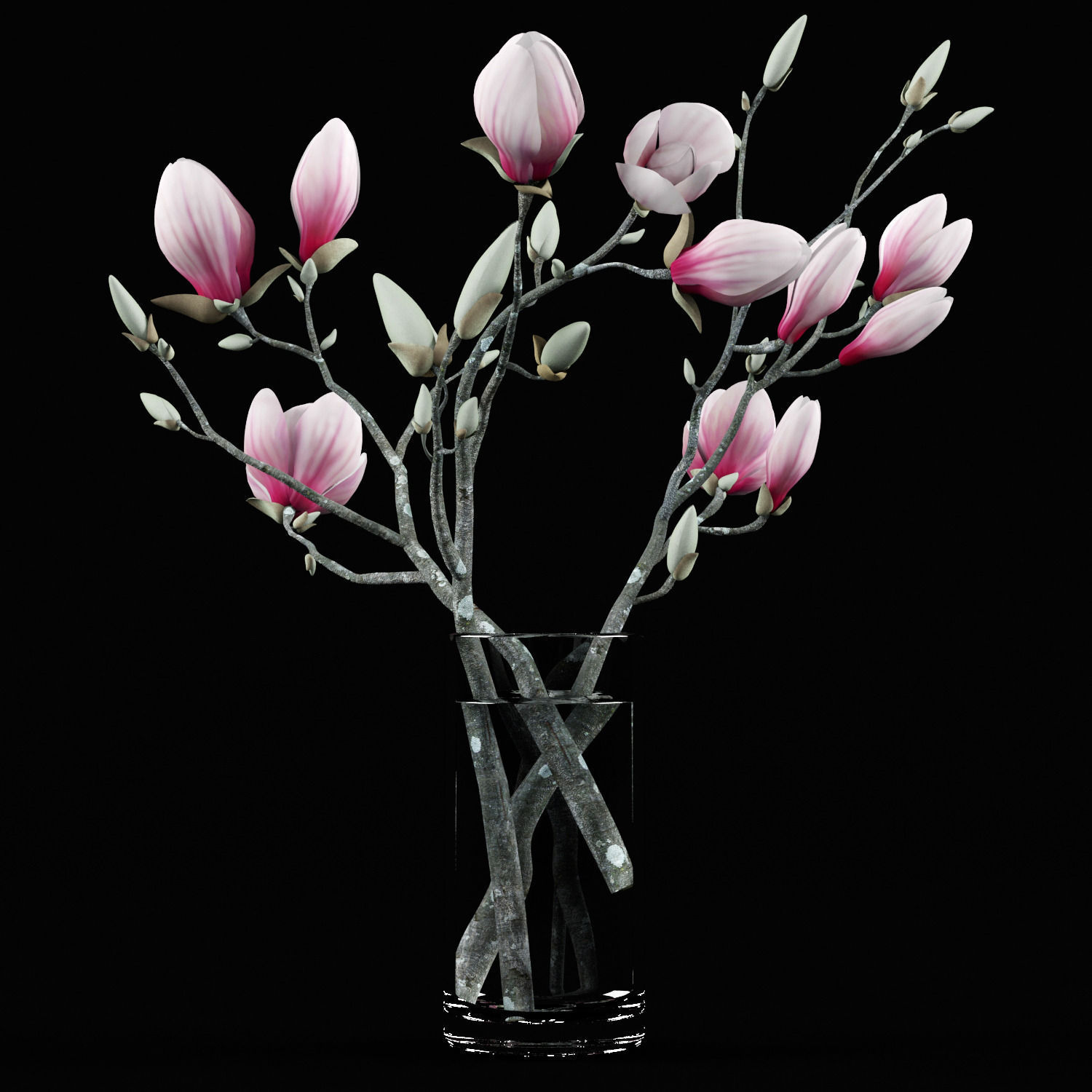 Magnolia flowers in vase 3D model_2