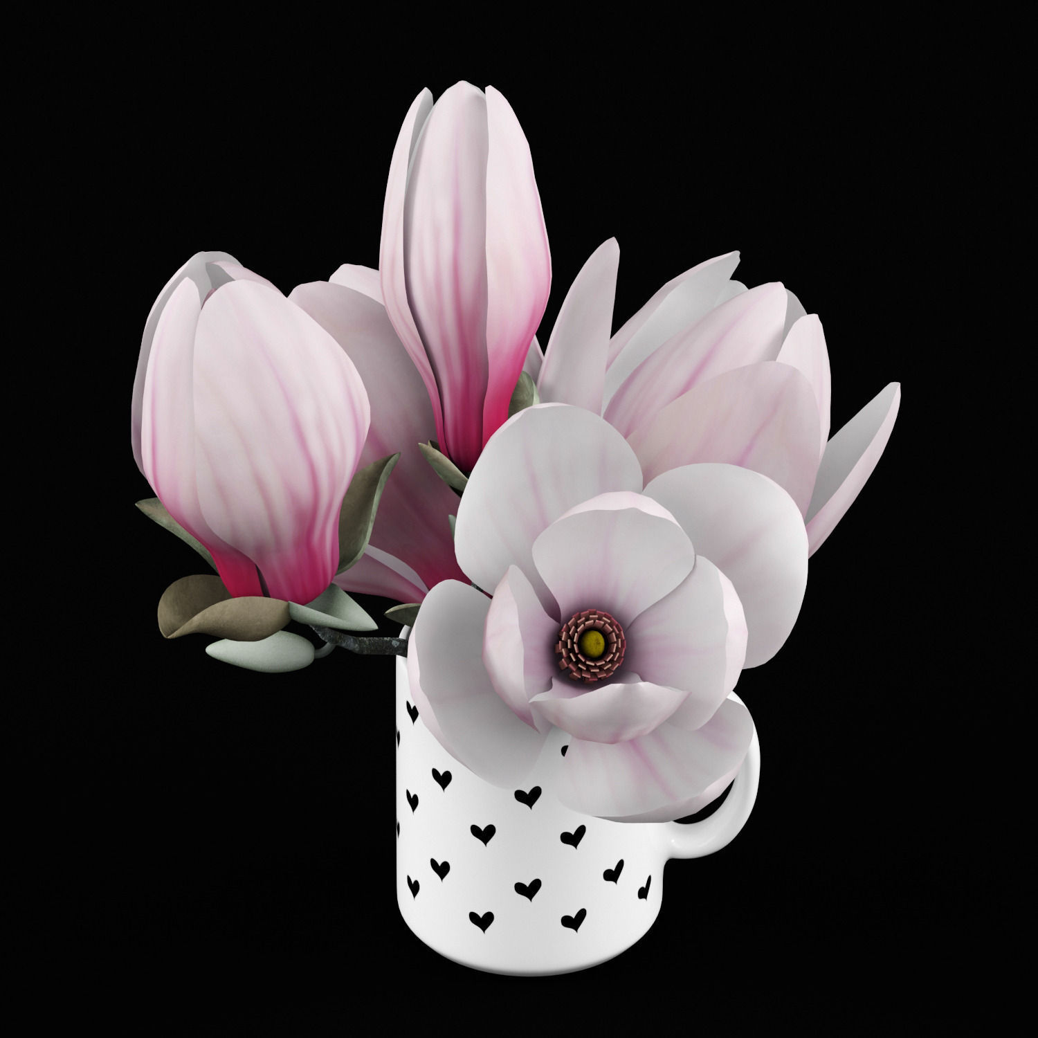 Magnolia in cup 3D model_1