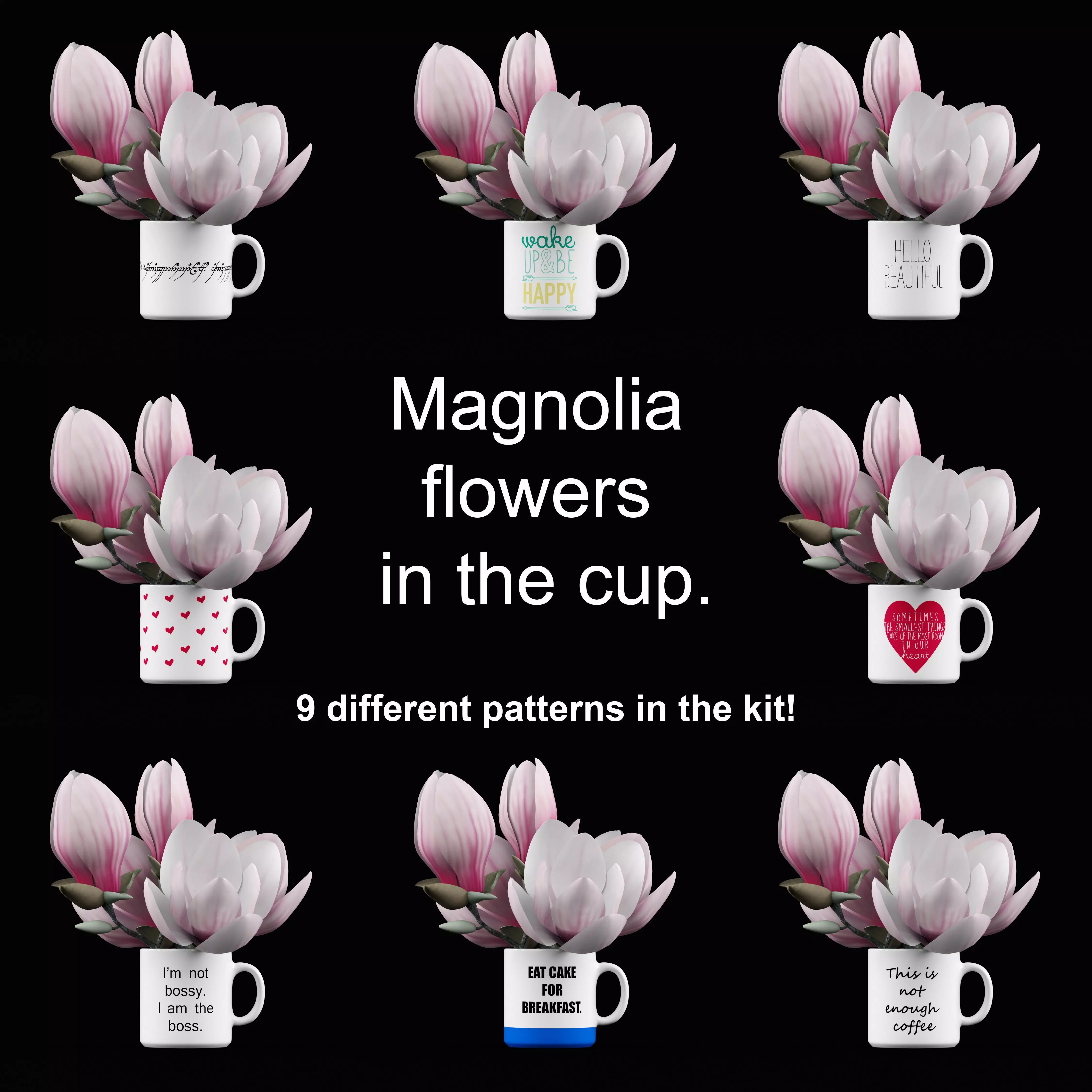 Magnolia in cup 3D model_0