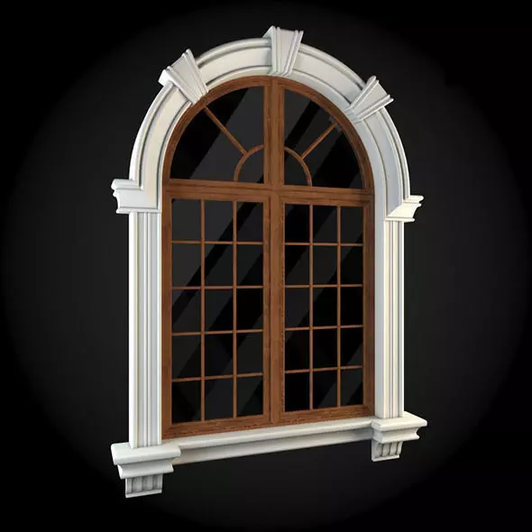 Window arched with wooden frame 3D model_0