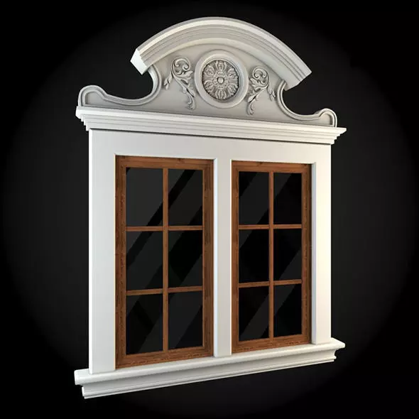 Window ornate with clock 3D model_0