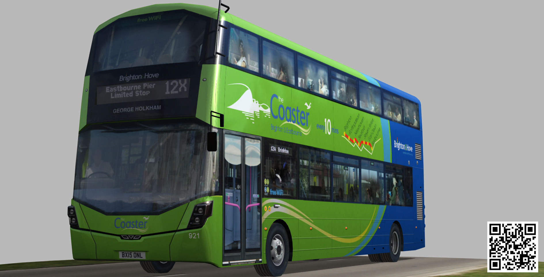 Wrightbus Streetdeck Coaster Green livery Low-poly 3D model_1