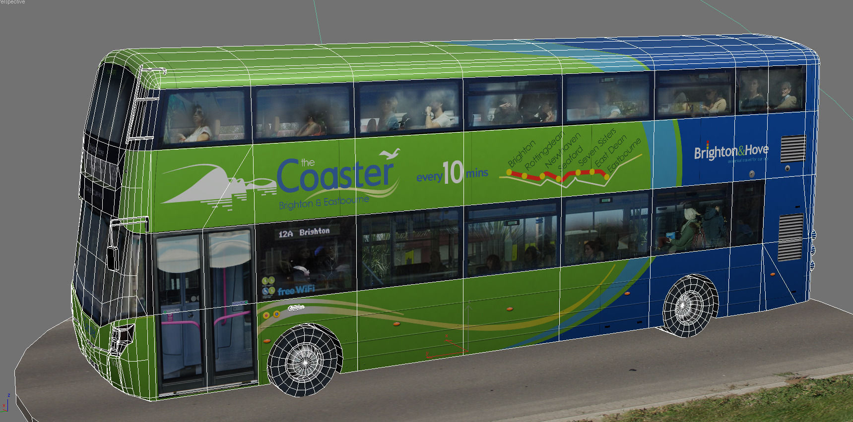 Wrightbus Streetdeck Coaster Green livery Low-poly 3D model_6