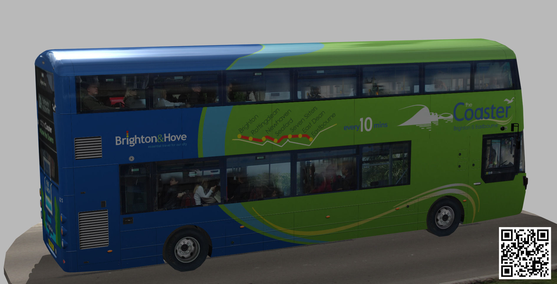 Wrightbus Streetdeck Coaster Green livery Low-poly 3D model_5