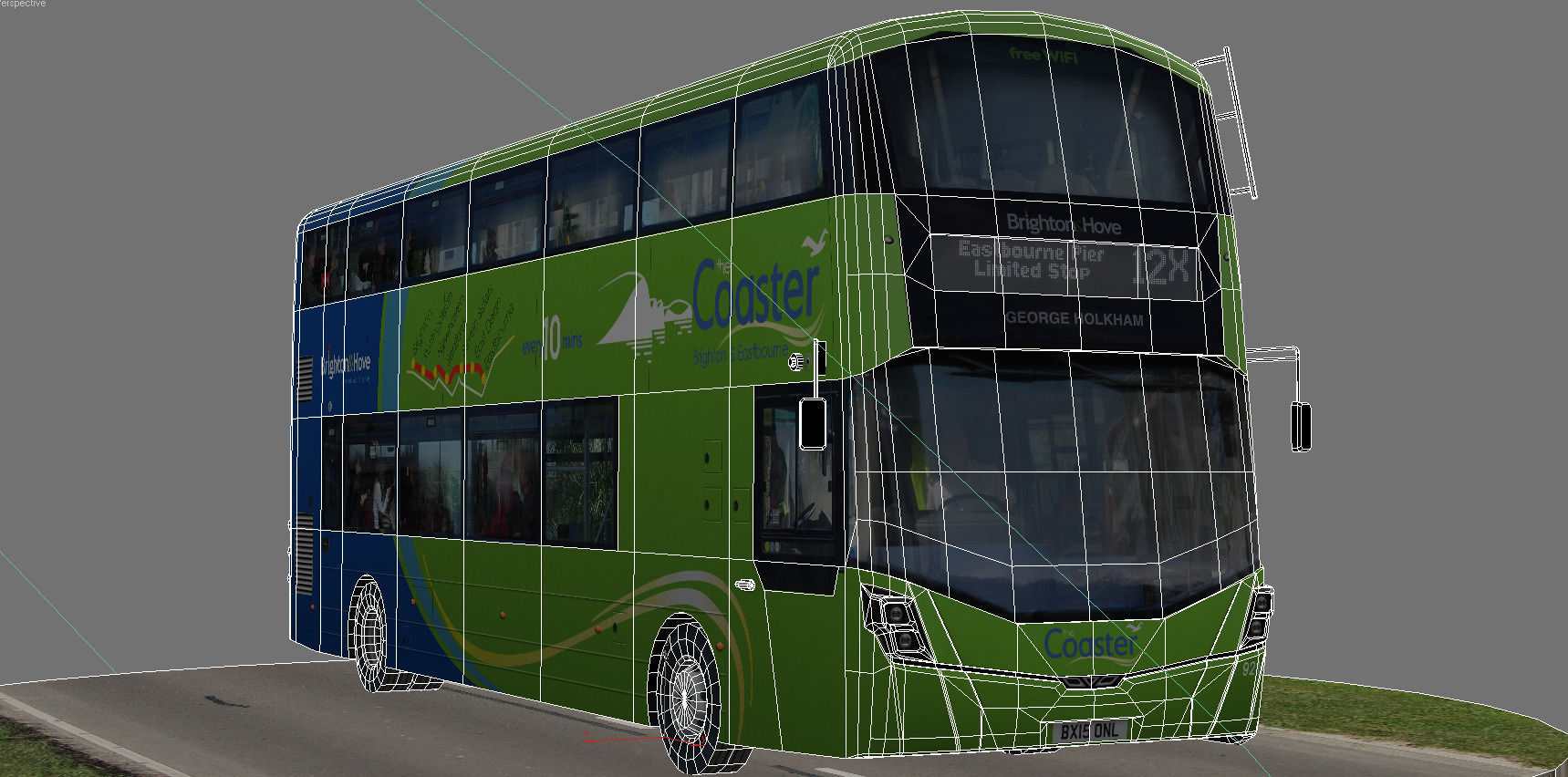 Wrightbus Streetdeck Coaster Green livery Low-poly 3D model_7
