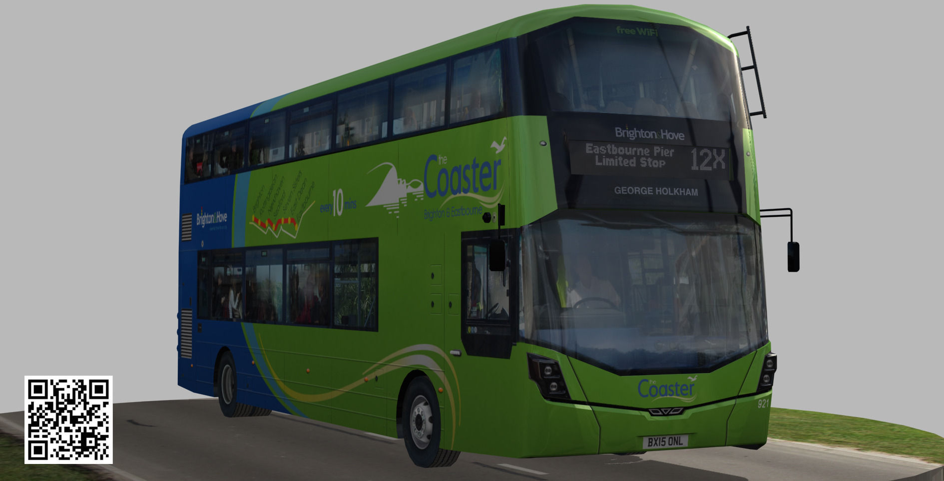 Wrightbus Streetdeck Coaster Green livery Low-poly 3D model_4