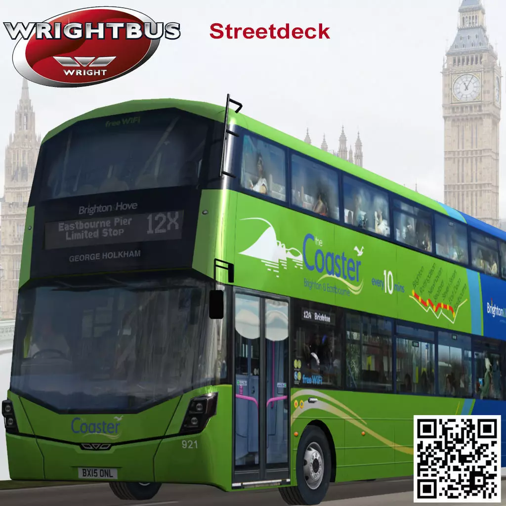 Wrightbus Streetdeck Coaster Green livery Low-poly 3D model_0