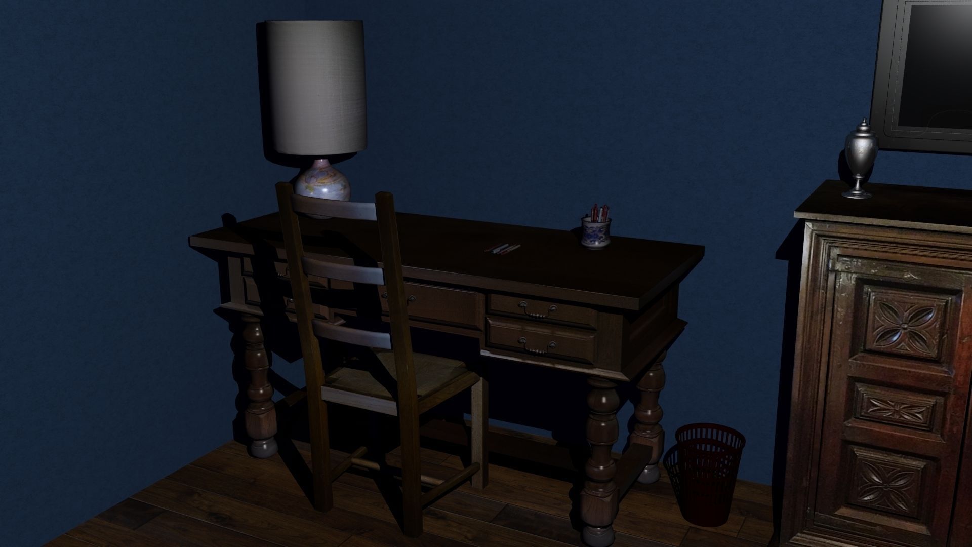 Classical french Bedroom Low-poly 3D model_2