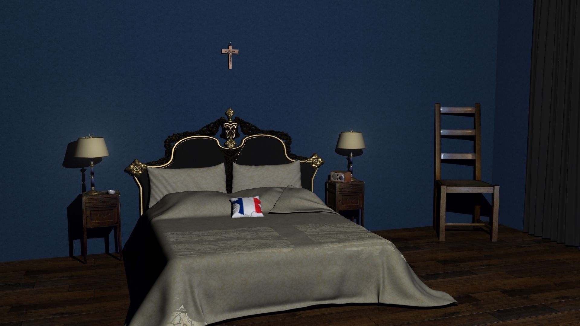 Classical french Bedroom Low-poly 3D model_12