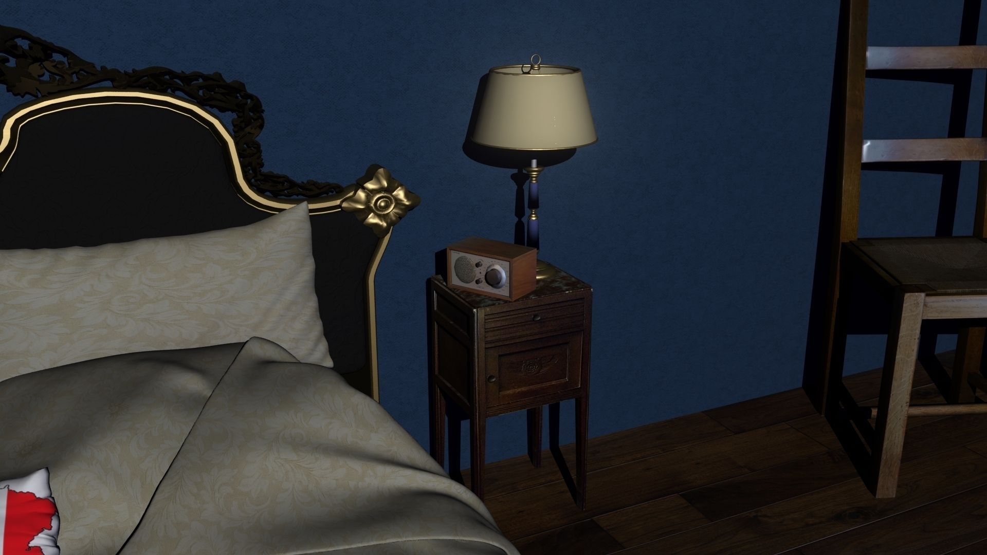 Classical french Bedroom Low-poly 3D model_10