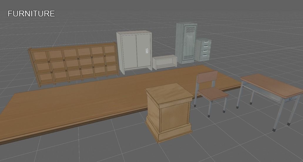 Anime Classroom - Game Props Low-poly 3D model_7