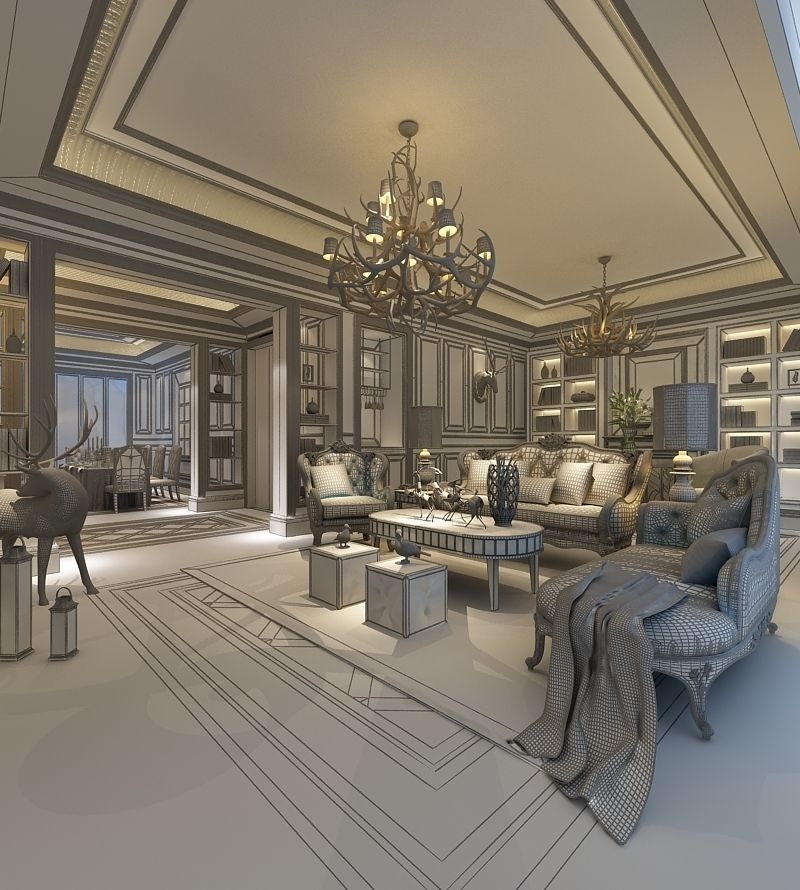 Realistic Living Room Design 001 3D Model MAX