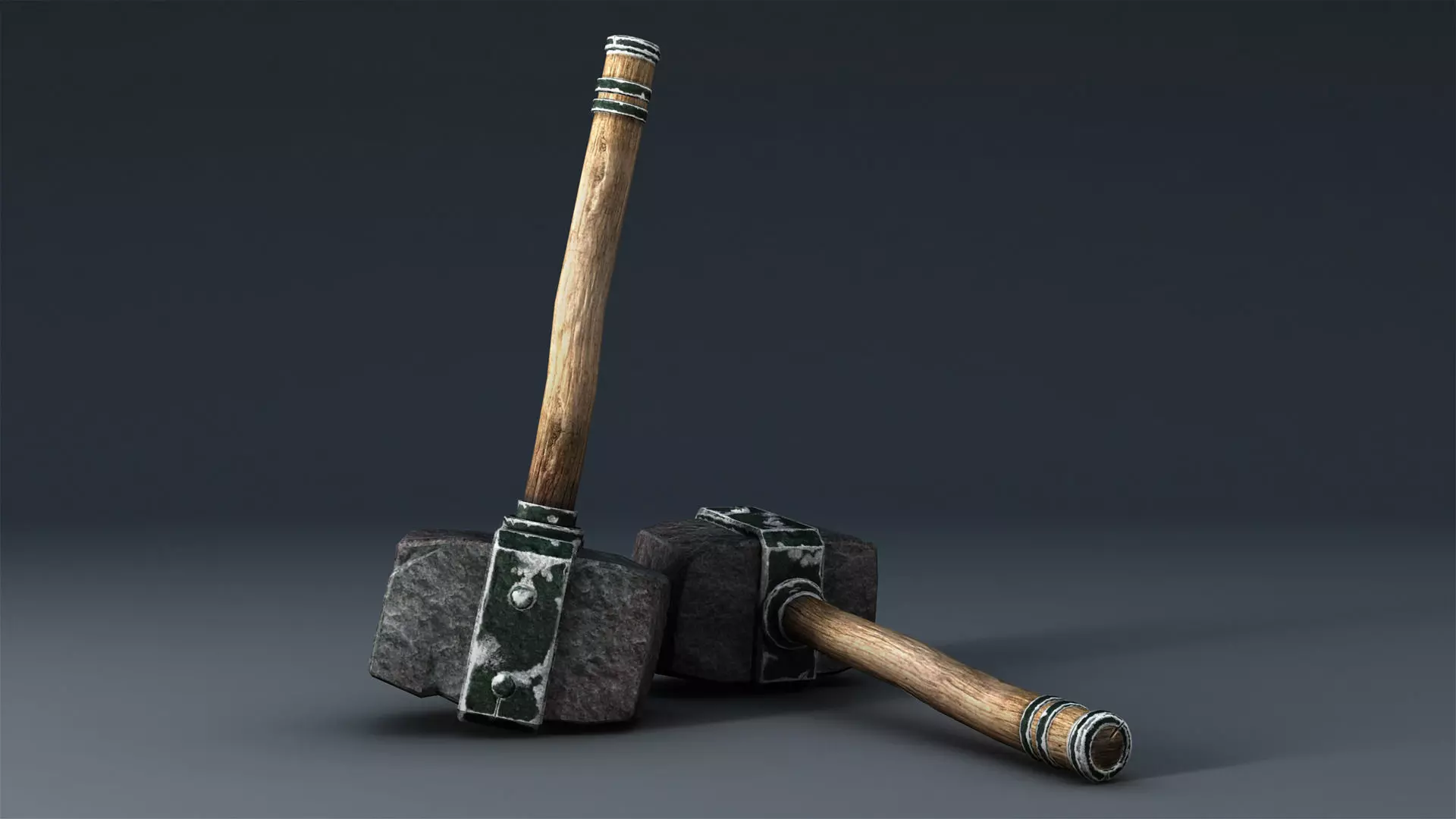 Hammer two wooden hammers Low-poly 3D model