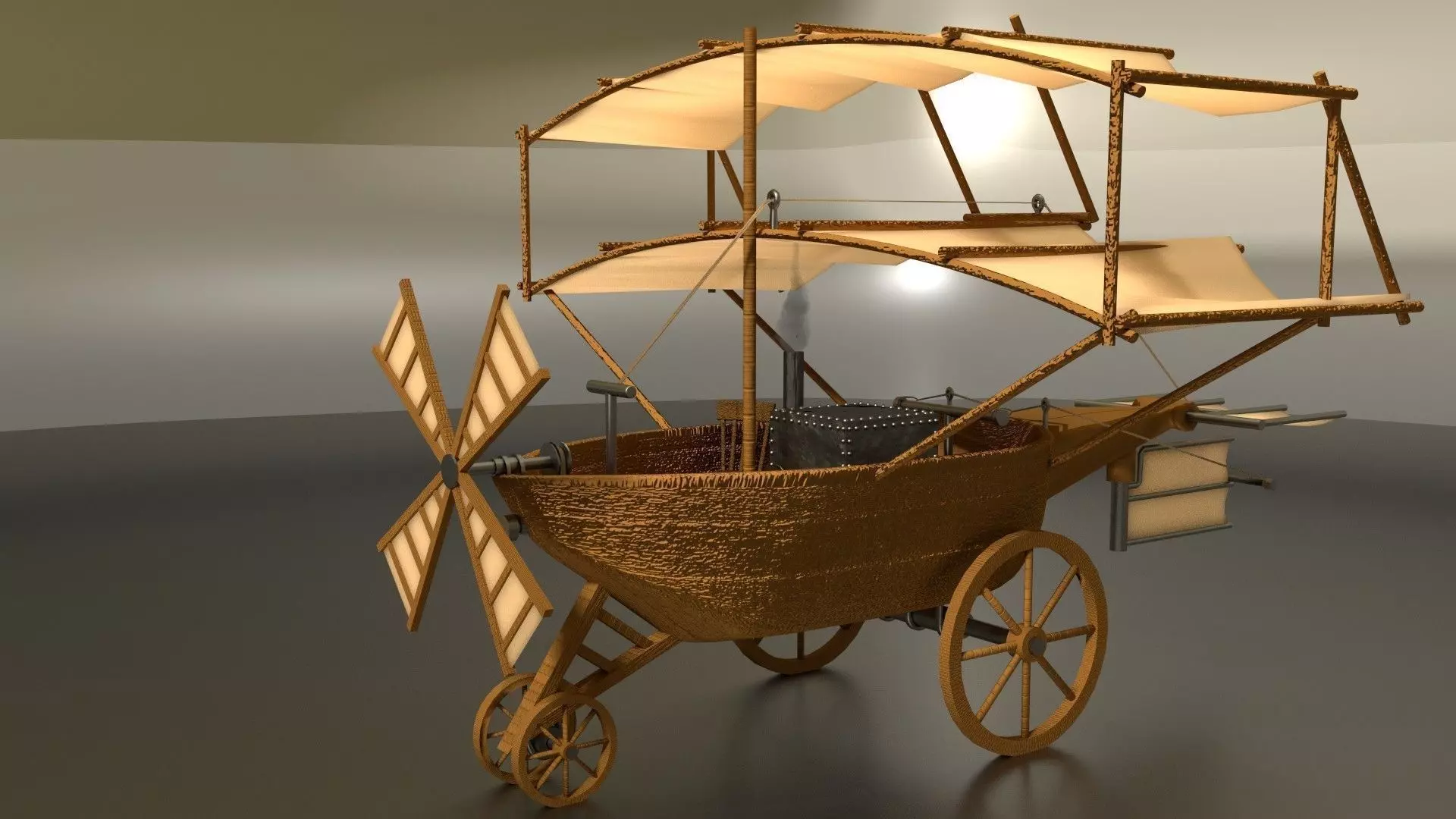 wooden Leanardo de Vinci style flying machine Low-poly 3D model