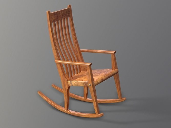 Wood Rocking Chair 3D model 5