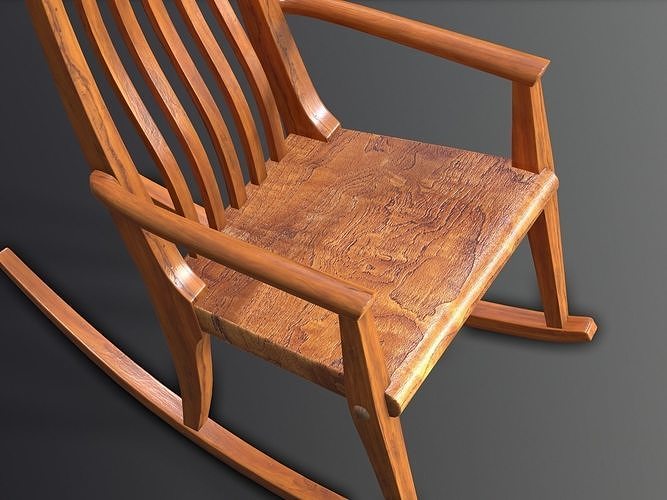 Wood Rocking Chair 3D model 7